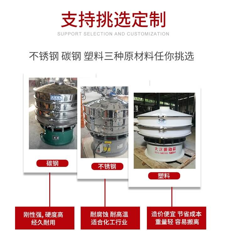 旋振篩可配置一到四層的篩網(wǎng)。旋振篩的篩分效率高，篩分精度高，篩分率高達(dá)96%。